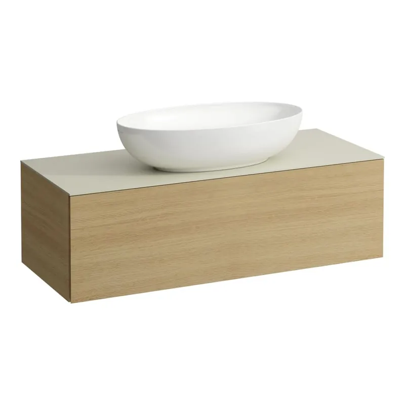 Op = Op Alessi One - zásuvkový element 1200, s jednou zásuvkou, s výřezem uprostřed, top Calce Avorio, pro umyvadlo H818975/6, H818977/8, světlý dub (H4313110972501)