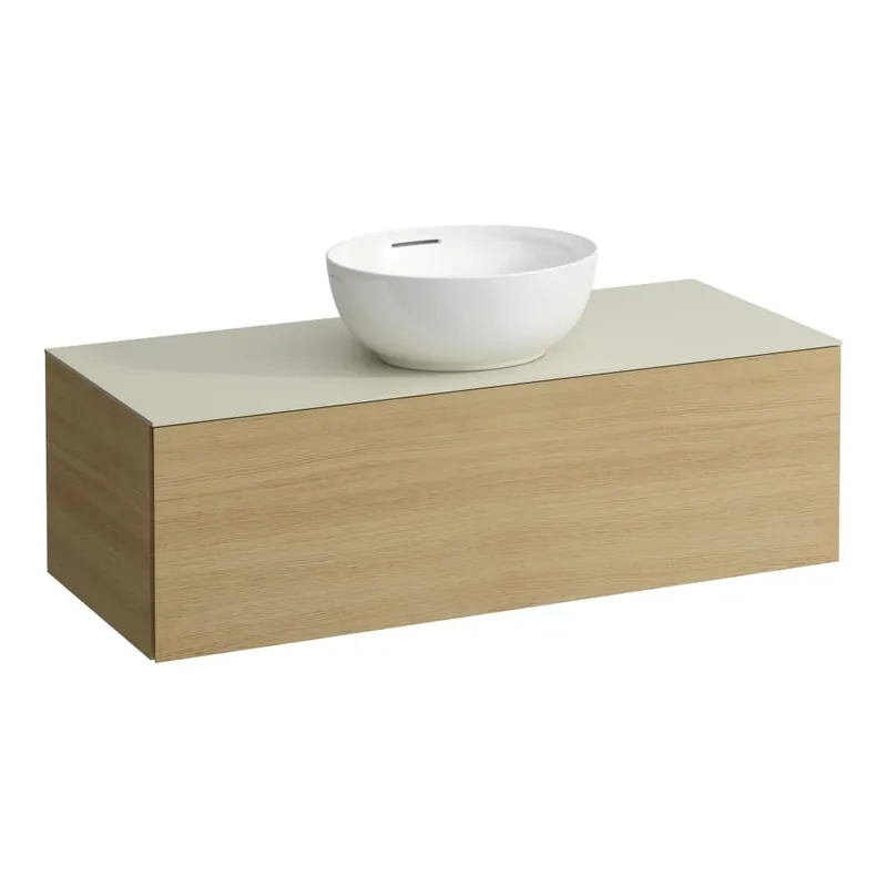 Finale Uitverkoop Alessi One - zásuvkový element 1200, s jednou zásuvkou, s výřezem uprostřed, top Calce Avorio vč. otvoru pro baterii, pro umyvadlo H818975/6, H818977/8, světlý dub (H4313150972501)