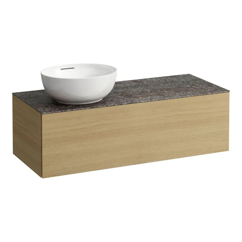 Finale Uitverkoop Alessi One - zásuvkový element 1200, s jednou zásuvkou, s výřezem vlevo, top Marrone Naturale vč. otvoru pro baterii, pro umyvadlo H818975/6, světlý dub (H4323160972501)