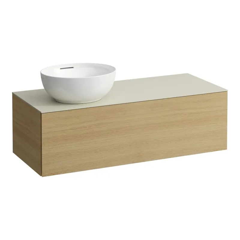 Aanbieding Alessi One - zásuvkový element 1200, s jednou zásuvkou, s výřezem vlevo, top Calce Avorio vč. otvoru pro baterii, pro umyvadlo H818975/6, světlý dub (H4313160972501)