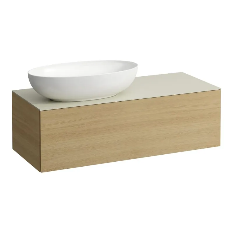 Koopje Alessi One - zásuvkový element 1200, s jednou zásuvkou, s výřezem vlevo, top Calce Avorio vč. otvoru pro baterii, pro umyvadlo H818977/8, světlý dub (H4313100972501)