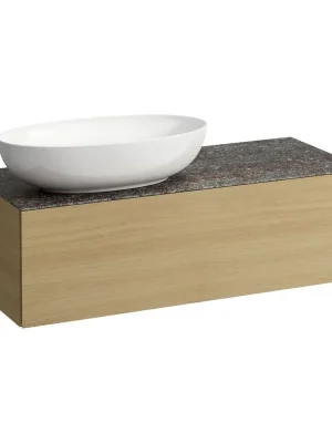 Alessi One - zásuvkový element 1200, s jednou zásuvkou, s výřezem vlevo, top Marrone Naturale vč. otvoru pro baterii, pro umyvadlo H818977/8, světlý dub (H4323100972501) Exclusieve Aanbieding