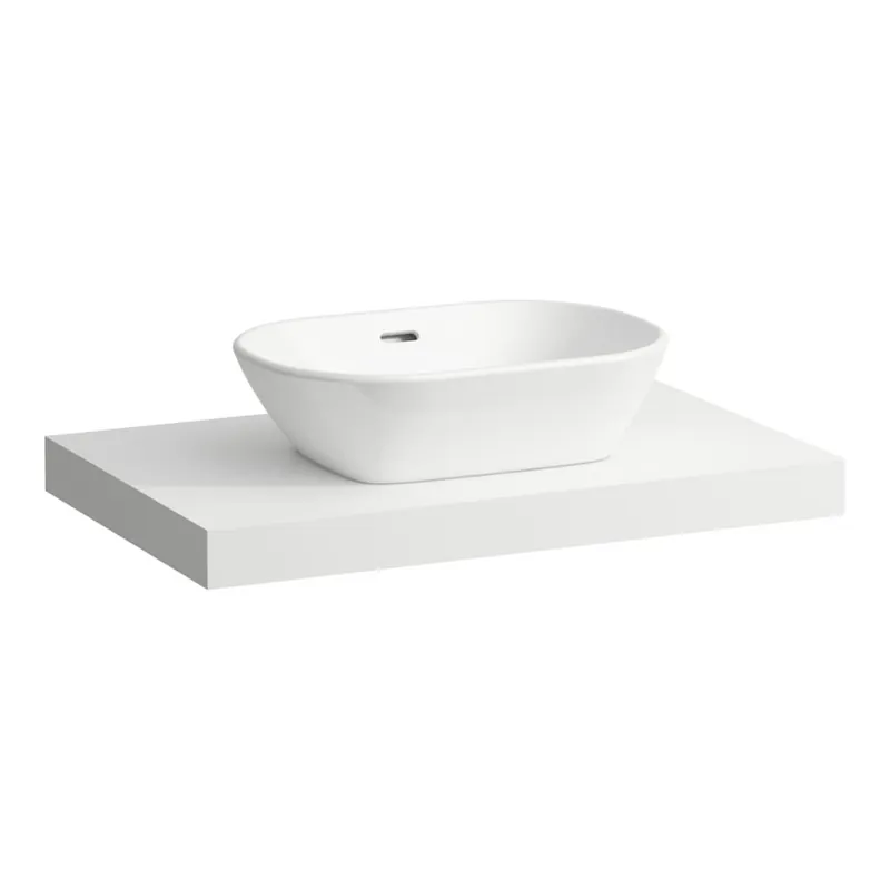 Lani - umyvadlová deska 80 cm, s výřezem uprostřed, vč. 2 nástěnných držáků, bílá matná (H4046511122601) Direct Verzonden