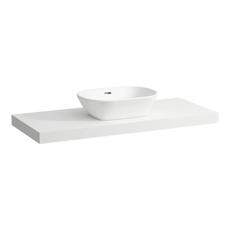 Lani - umyvadlová deska 120 cm, s výřezem uprostřed, vč. 2 nástěnných držáků, bílá matná (H4046711122601) Beperkt Aanbod