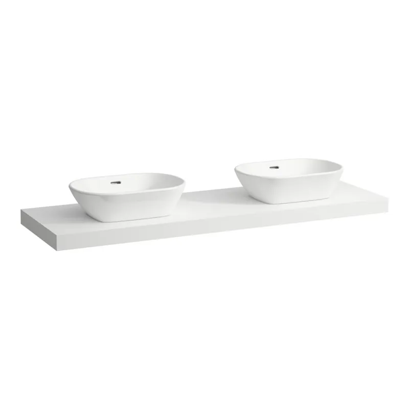 Koop Online Lani - umyvadlová deska 160 cm, s výřezem vlevo a vpravo, vč. 3 nástěnných držáků, bílá matná (H4046941122601)