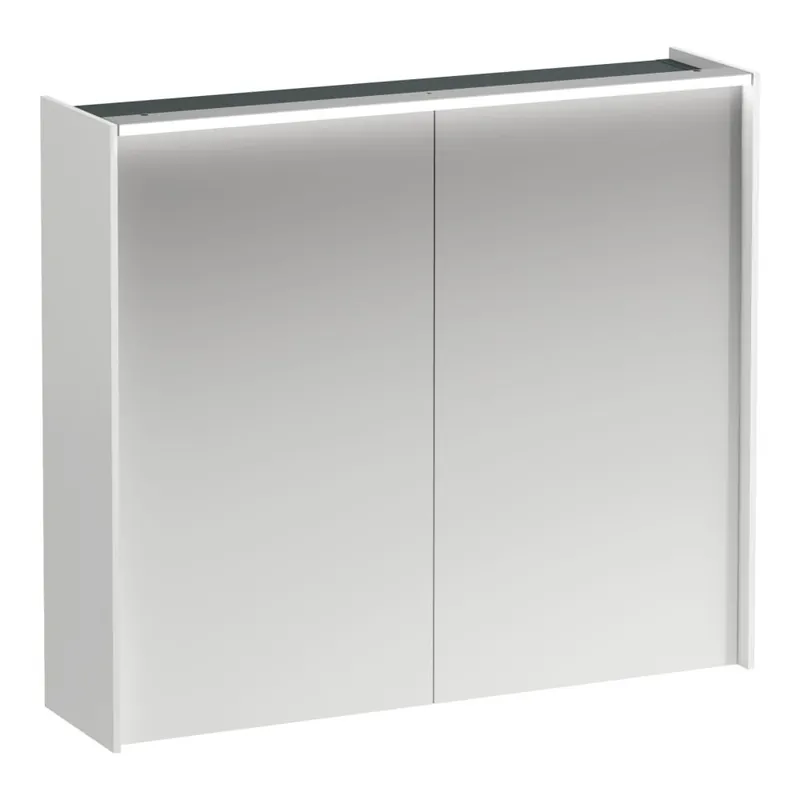 Lani - zrcadlová skříňka, 80 cm, 2 dvířka, s vodorovným LED osvětlením, 2 skleněné poličky, el. zásuvka (H4037621122601) Alleen Vandaag
