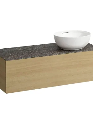 Alessi One - zásuvkový element 1200, s jednou zásuvkou, s výřezem vpravo, top Marrone Naturale vč. otvoru pro baterii, pro umyvadlo H818975/6, světlý dub (H4323170972501) Premium
