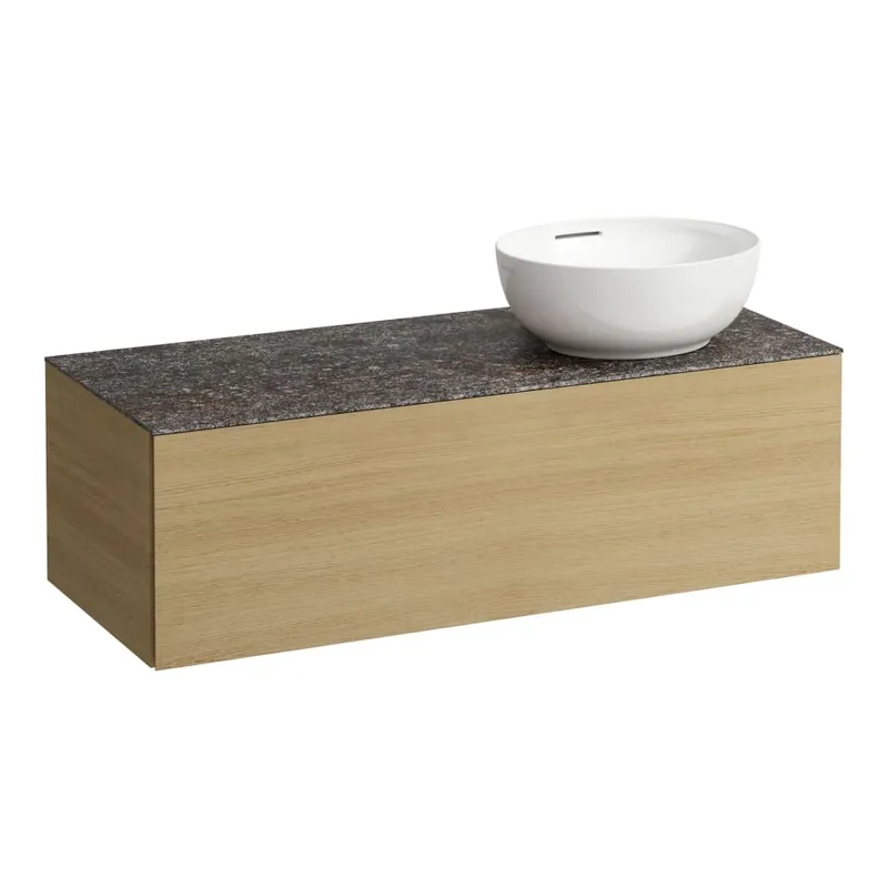 Alessi One - zásuvkový element 1200, s jednou zásuvkou, s výřezem vpravo, top Marrone Naturale vč. otvoru pro baterii, pro umyvadlo H818975/6, světlý dub (H4323170972501) Premium