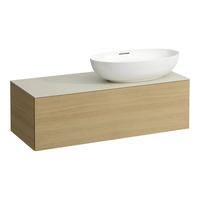 Alessi One - zásuvkový element 1200, s jednou zásuvkou, s výřezem vpravo, top Calce Avorio vč. otvoru pro baterii, pro umyvadlo H818977/8, světlý dub (H4313190972501) Betaalbaar