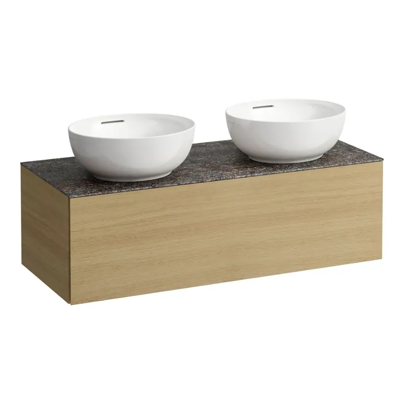 Express Levering Alessi One - zásuvkový element 1200, s jednou zásuvkou, s výřezem vlevo a vpravo, top Marrone Naturale vč. otvoru pro baterii, pro umyvadlo H818975/6, světlý dub (H4323180972501)