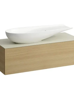 Alessi One - zásuvkový element 1200, s jednou zásuvkou, s výřezem vlevo, top Calce Avorio vč. otvoru pro baterii, pro umyvadlo H818974, světlý dub (H4313240972501) Lage Prijs