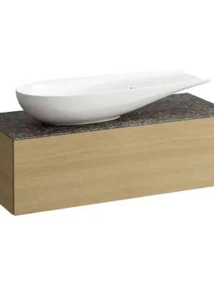 Alessi One - zásuvkový element 1200, s jednou zásuvkou, s výřezem vlevo, top Marrone Naturale vč. otvoru pro baterii, pro umyvadlo H818974, světlý dub (H4323240972501) Gratis Retour