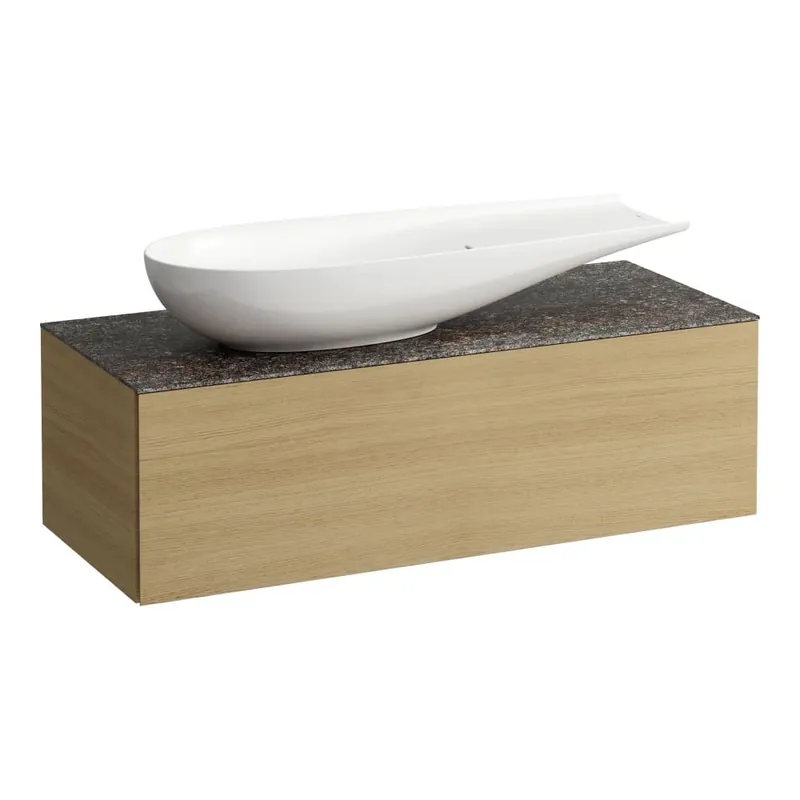 Alessi One - zásuvkový element 1200, s jednou zásuvkou, s výřezem vlevo, top Marrone Naturale vč. otvoru pro baterii, pro umyvadlo H818974, světlý dub (H4323240972501) Gratis Retour