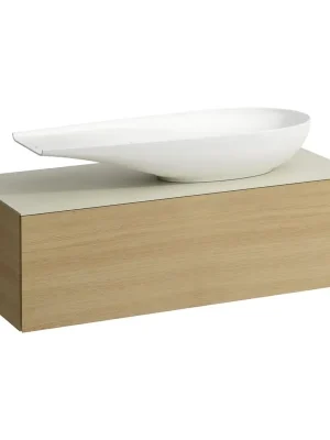 Značkový Alessi One - zásuvkový element 1200, s jednou zásuvkou, s výřezem vpravo, top Calce Avorio vč. otvoru pro baterii, pro umyvadlo H818974, světlý dub (H4313250972501)