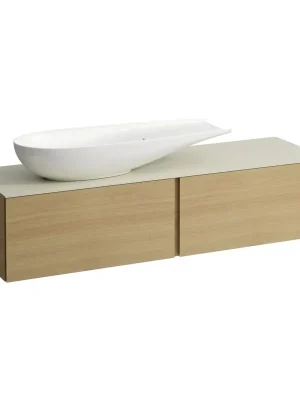 Alessi One - zásuvkový element 1600, se 2 zásuvkami, s výřezem vlevo, top Calce Avorio vč. otvoru pro baterii, pro umyvadlo H818974, světlý dub (H4313440972501) Beperkte Voorraad