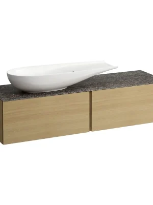 Aanbieding Alessi One - zásuvkový element 1600, se 2 zásuvkami, s výřezem vlevo, top Marrone Naturale vč. otvoru pro baterii, pro umyvadlo H818974, světlý dub (H4323440972501)