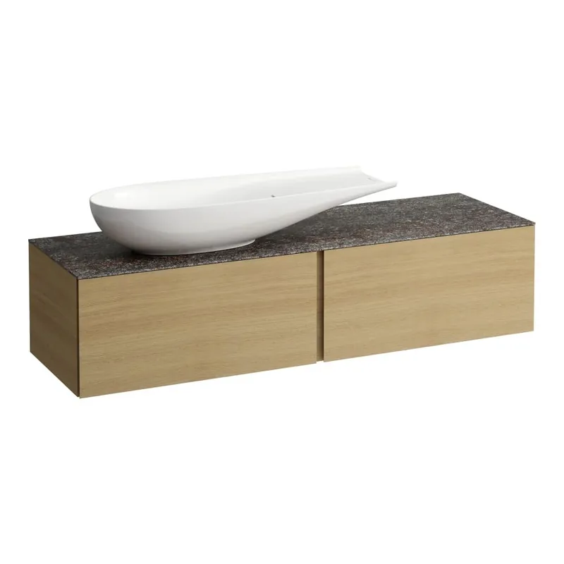 Aanbieding Alessi One - zásuvkový element 1600, se 2 zásuvkami, s výřezem vlevo, top Marrone Naturale vč. otvoru pro baterii, pro umyvadlo H818974, světlý dub (H4323440972501)