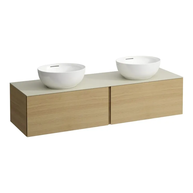 Alessi One - zásuvkový element 1600, se 2 zásuvkami, s výřezem vlevo a vpravo, top Calce Avorio vč. otvoru pro baterii, pro umyvadla H818975/6, H818977/8, světlý dub (H4313570972501) Seizoensaanbieding