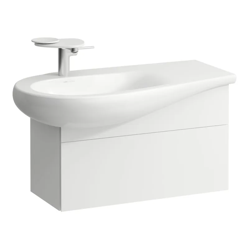 Beperkt Aanbod Alessi One - skříňka pod umyvadlo 900, s 1 zásuvkou, s výřezem pro sifon vlevo, pro umyvadlo H814975, bílá matná (H4304010972601)