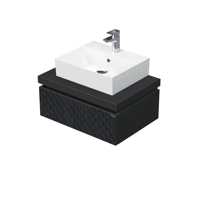 Desk 3D - skříňka 70 cm s umyvadlem na desku, 1 zásuvka, závěsná, černá (DE 54 3D 70 STORM 1Z U129) Koopje