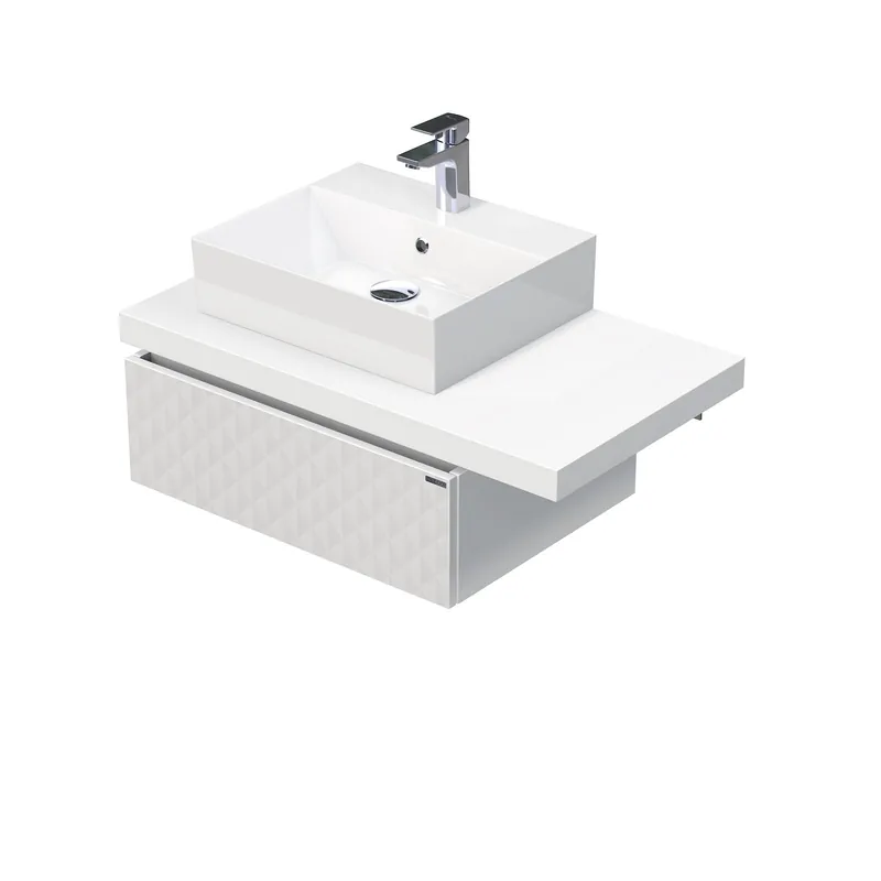 Koop Online Desk 3D - skříňka 90 cm s umyvadlem na desku vlevo, 1 zásuvka, závěsná, bílá (DE 54 3D 90 L STORM 1Z B073)