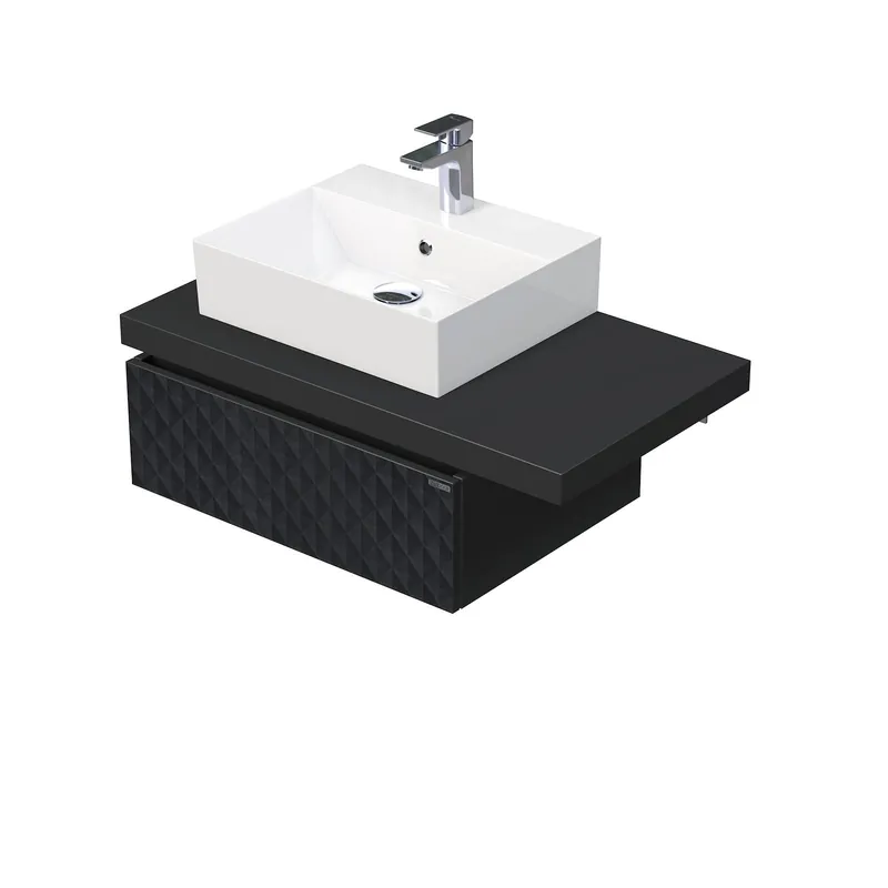 Desk 3D - skříňka 90 cm s umyvadlem na desku vlevo, 1 zásuvka, závěsná, černá (DE 54 3D 90 L STORM 1Z U129) Dagaanbieding