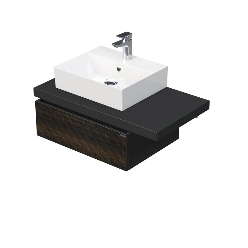 Hete Deal Desk 3D - skříňka 90 cm s umyvadlem na desku vlevo, 1 zásuvka, závěsná, dřevodekor (DE 54 3D 90 L STORM 1Z LR29)