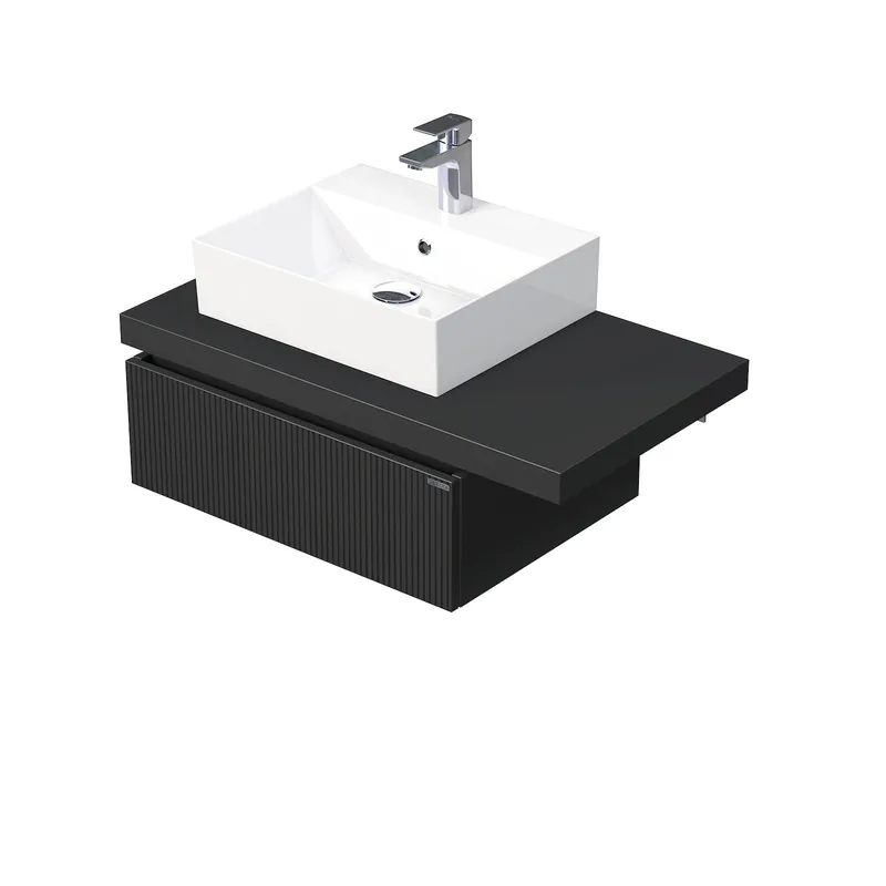 Nieuw Desk 3D - skříňka 90 cm s umyvadlem na desku vlevo, 1 zásuvka, závěsná, černá (DE 54 3D 90 L STORM 1Z A9276)