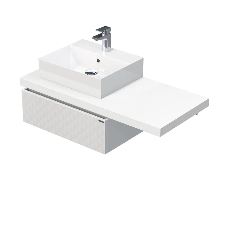 Desk 3D - skříňka 110 cm s umyvadlem na desku vlevo, 1 zásuvka, závěsná, bílá (DE 54 3D 110 L STORM 1Z B073) Finale Uitverkoop