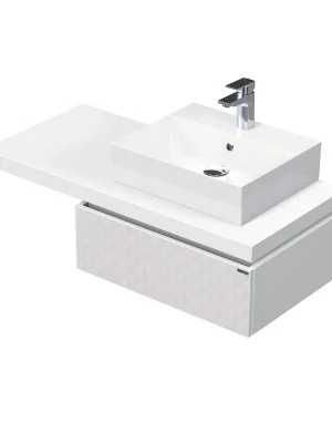 Cenový Hit Desk 3D - skříňka 110 cm s umyvadlem na desku vpravo, 1 zásuvka, závěsná, bílá (DE 54 3D 110 P STORM 1Z B073)