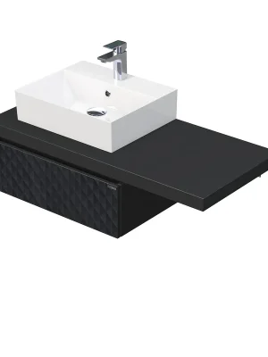 Tovární Cena Desk 3D - skříňka 110 cm s umyvadlem na desku vlevo, 1 zásuvka, závěsná, černá (DE 54 3D 110 L STORM 1Z U129)