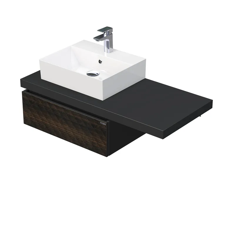 Beperkt Aanbod Desk 3D - skříňka 110 cm s umyvadlem na desku vlevo, 1 zásuvka, závěsná, dřevodekor (DE 54 3D 110 L STORM 1Z LR29)