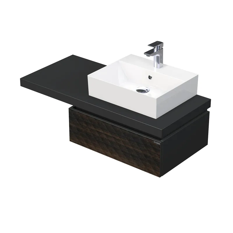 Desk 3D - skříňka 110 cm s umyvadlem na desku vpravo, 1 zásuvka, závěsná, dřevodekor (DE 54 3D 110 P STORM 1Z LR29) Goedkoop