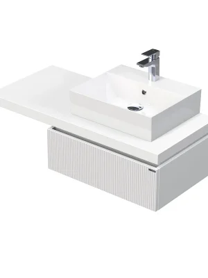 Desk 3D - skříňka 110 cm s umyvadlem na desku vpravo, 1 zásuvka, závěsná, bílá (DE 54 3D 110 P STORM 1Z A8916) Certifikovaný