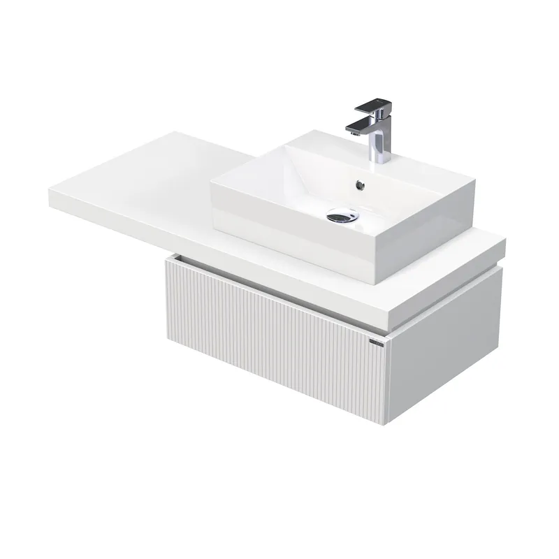 Desk 3D - skříňka 110 cm s umyvadlem na desku vpravo, 1 zásuvka, závěsná, bílá (DE 54 3D 110 P STORM 1Z A8916) Gecertificeerd