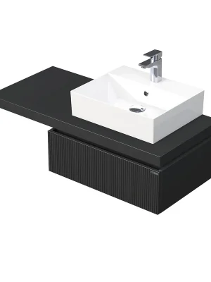 Desk 3D - skříňka 110 cm s umyvadlem na desku vpravo, 1 zásuvka, závěsná, černá (DE 54 3D 110 P STORM 1Z A9276) Speciale Akce