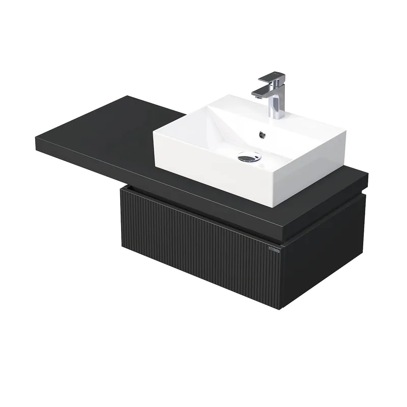Desk 3D - skříňka 110 cm s umyvadlem na desku vpravo, 1 zásuvka, závěsná, černá (DE 54 3D 110 P STORM 1Z A9276) Speciale Aanbieding