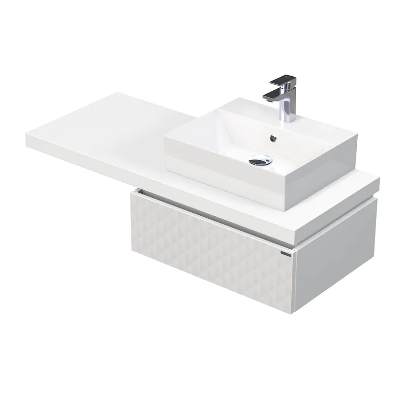 Desk 3D - skříňka 120 cm s umyvadlem na desku vpravo, 1 zásuvka, závěsná, bílá (DE 54 3D 120 P STORM 1Z B073) Fabrieksprijs