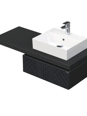 Novinka Desk 3D - skříňka 120 cm s umyvadlem na desku vpravo, 1 zásuvka, závěsná, černá (DE 54 3D 120 P STORM 1Z U129)