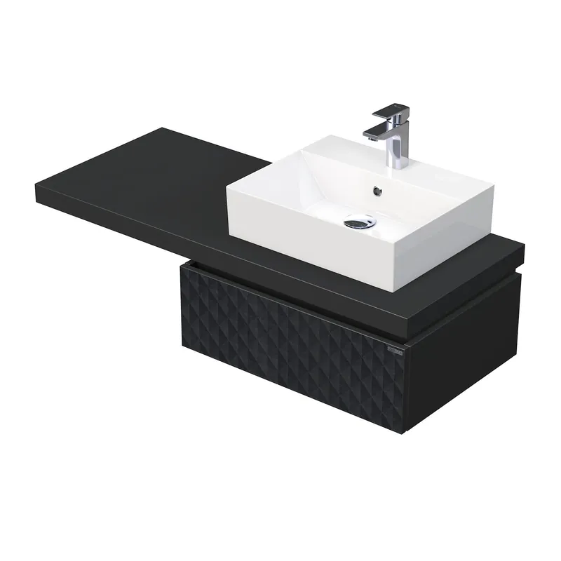 Nieuw Desk 3D - skříňka 120 cm s umyvadlem na desku vpravo, 1 zásuvka, závěsná, černá (DE 54 3D 120 P STORM 1Z U129)