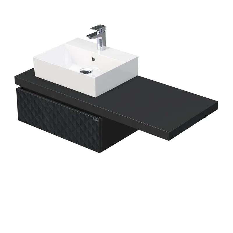 Desk 3D - skříňka 120 cm s umyvadlem na desku vlevo, 1 zásuvka, závěsná, černá (DE 54 3D 120 L STORM 1Z U129) Snelle Levering