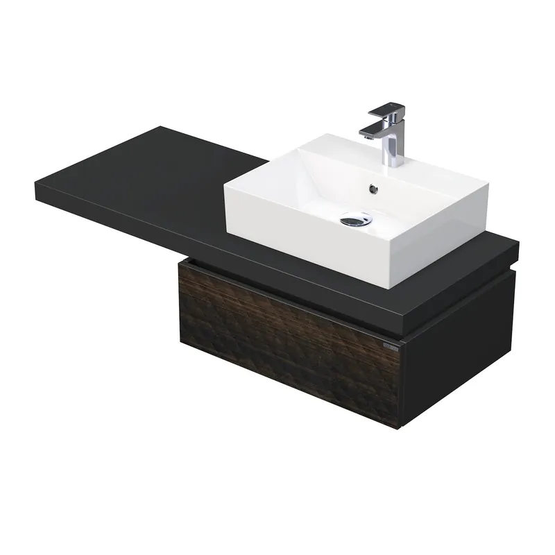 Desk 3D - skříňka 120 cm s umyvadlem na desku vpravo, 1 zásuvka, závěsná, dřevodekor (DE 54 3D 120 P STORM 1Z LR29) Lage Kosten