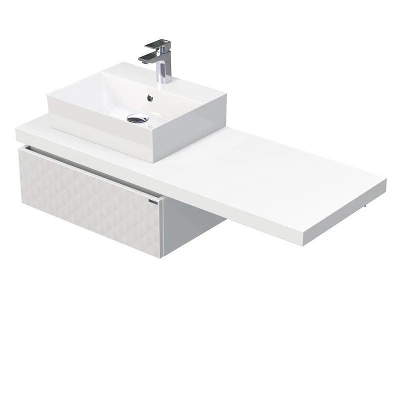 Desk 3D - skříňka 130 cm s umyvadlem na desku vlevo, 1 zásuvka, závěsná, bílá (DE 54 3D 130 L STORM 1Z B073) Hoge Kwaliteit