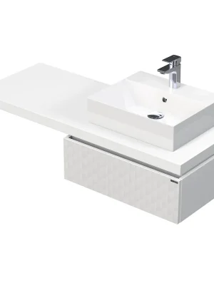 Výhodná Nabídka Desk 3D - skříňka 130 cm s umyvadlem na desku vpravo, 1 zásuvka, závěsná, bílá (DE 54 3D 130 P STORM 1Z B073)