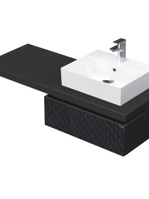Desk 3D - skříňka 130 cm s umyvadlem na desku vpravo, 1 zásuvka, závěsná, černá (DE 54 3D 130 P STORM 1Z U129) Nejprodávanější