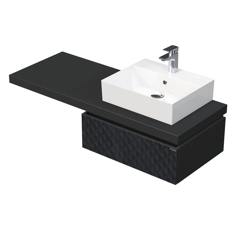 Desk 3D - skříňka 130 cm s umyvadlem na desku vpravo, 1 zásuvka, závěsná, černá (DE 54 3D 130 P STORM 1Z U129) Meest Verkocht