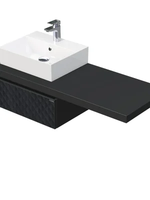 Desk 3D - skříňka 130 cm s umyvadlem na desku vlevo, 1 zásuvka, závěsná, černá (DE 54 3D 130 L STORM 1Z U129) Omezené Množství
