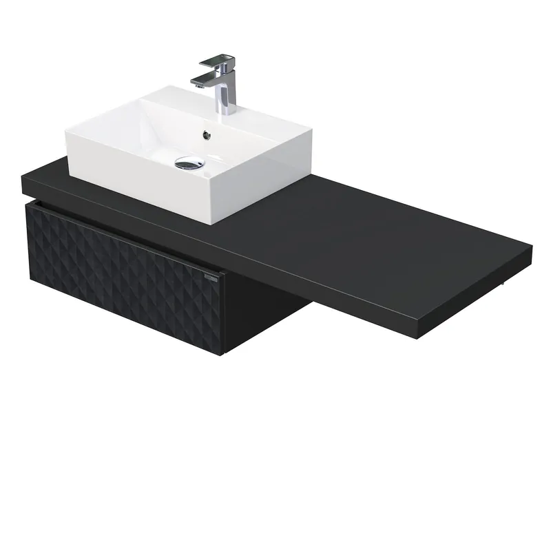 Desk 3D - skříňka 130 cm s umyvadlem na desku vlevo, 1 zásuvka, závěsná, černá (DE 54 3D 130 L STORM 1Z U129) Beperkte Voorraad