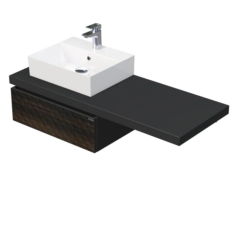 Desk 3D - skříňka 130 cm s umyvadlem na desku vlevo, 1 zásuvka, závěsná, dřevodekor (DE 54 3D 130 L STORM 1Z LR29) Merkproduct