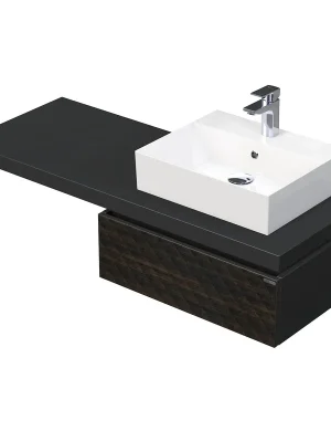 Rychlé Dodání Desk 3D - skříňka 130 cm s umyvadlem na desku vpravo, 1 zásuvka, závěsná, dřevodekor (DE 54 3D 130 P STORM 1Z LR29)